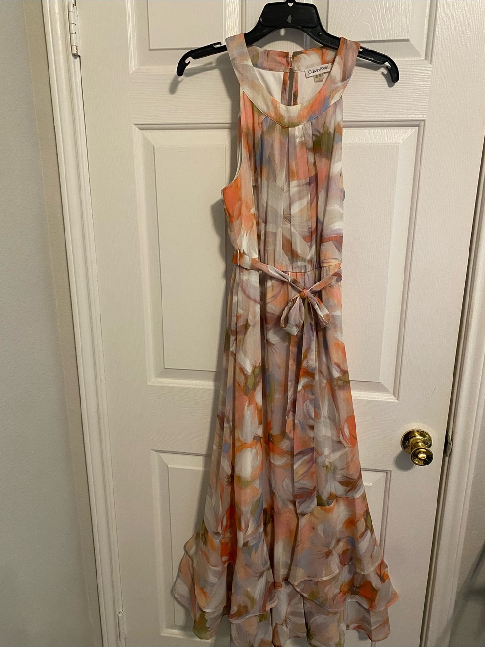 Calvin Klein Women's Multicolor Floral Maxi Dress - Peach/Tan Size 6